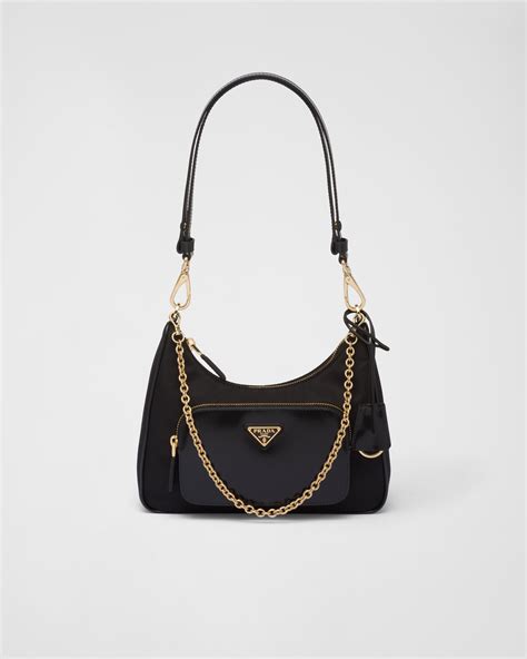 prada black cross-body bag in re-nylon and saffiano leather|Re.